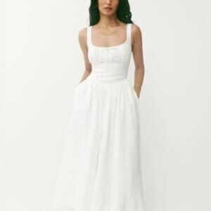 NEW Reformation Balia Linen Sleeveless Midi Dress in White | US 4 UK 8